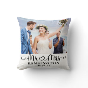 Script Wedding Heart Arrows Mr Mrs Throw Pillow