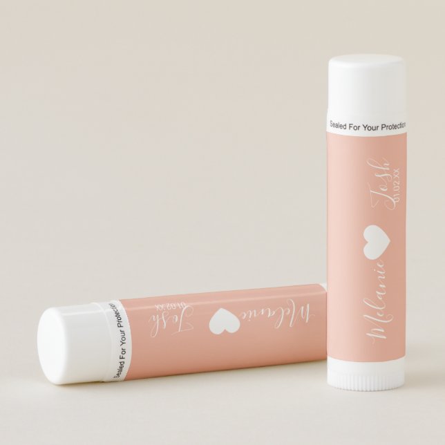 Script Wedding Heart Peach Any Color Lip Balm (Front)