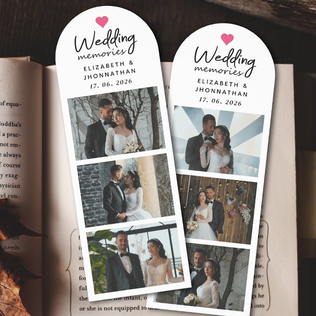Script Wedding Memories Heart Couple Photo Collage Bookmarks (Creator Uploaded)