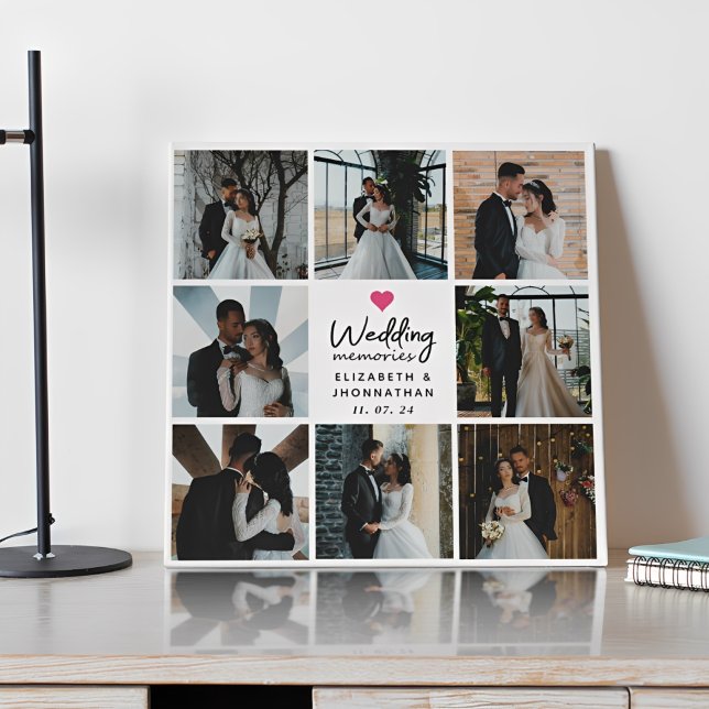 Script Wedding Memories Heart Couple Photo Collage Faux Canvas Print (Creator Uploaded)