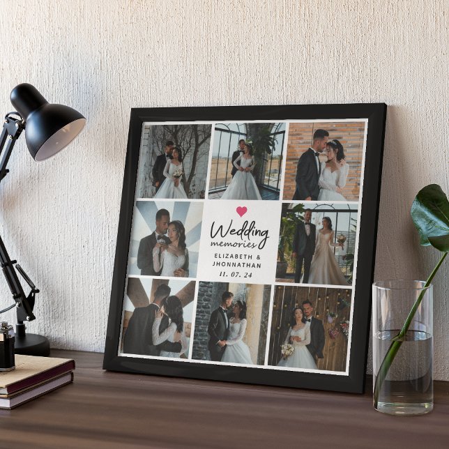 Script Wedding Memories Heart Couple Photo Collage Poster (Creator Uploaded)