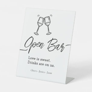 Script Wedding Open Bar Simple Event  Pedestal Sign
