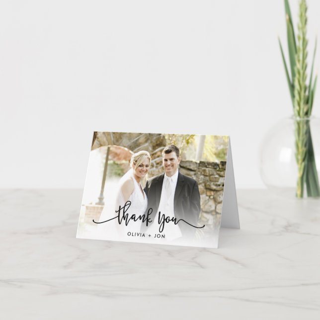 Script Wedding Personailzed Photo Thank You Note Card (Front)