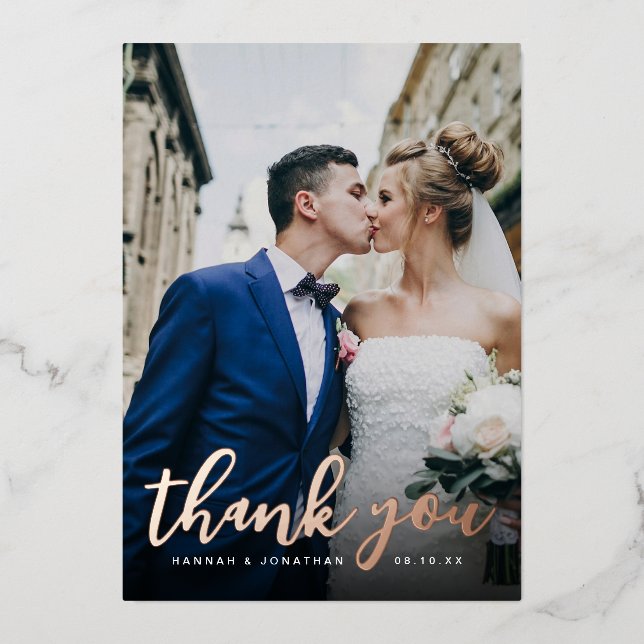 Script Wedding Photo Thank You Foil Invitation (Front)