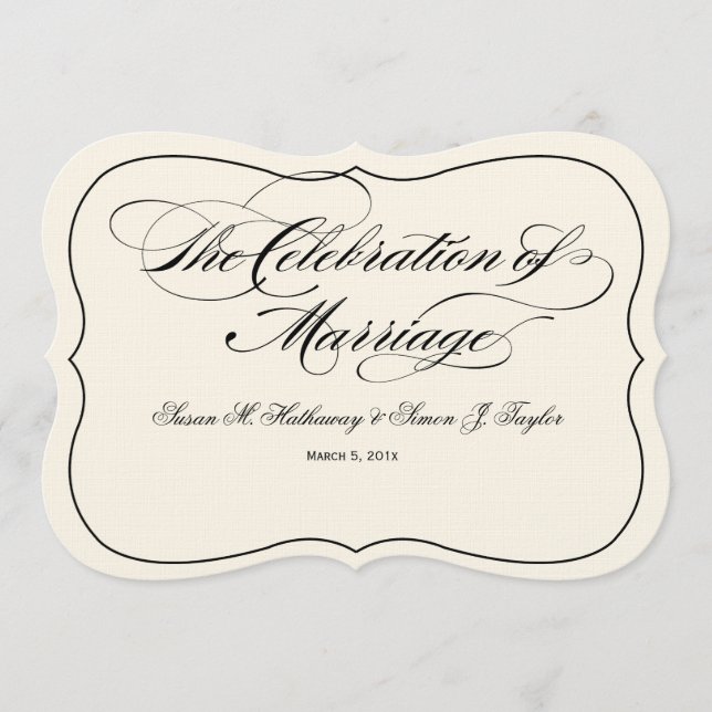 Script Wedding Program DIY Fan - Black  Off White (Front)