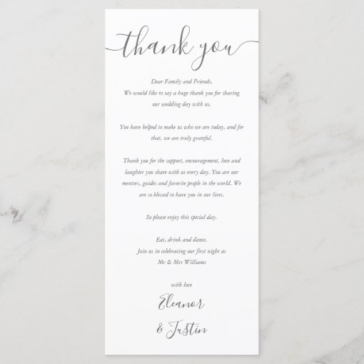 Script Wedding Reception Thank You Place Card | Zazzle