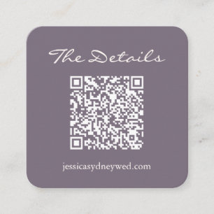 Script Wedding RSVP Details QR Code Dusty Purple Enclosure Card