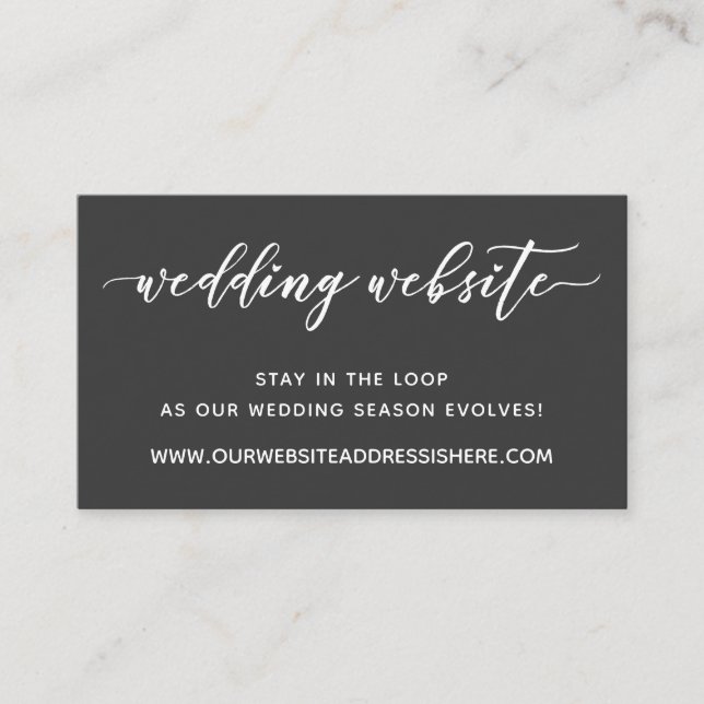 Script Wedding Website Details, Dark Gray & White Enclosure Card (Front)
