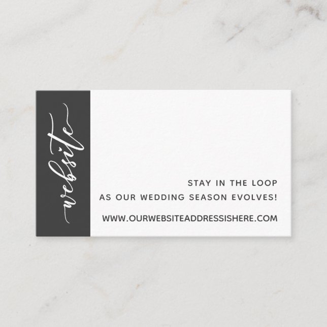 Script Wedding Website Details, Dark Gray & White Enclosure Card (Front)