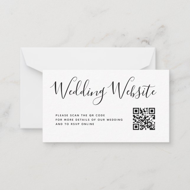 Script Wedding Website Details QR Code Enclosure Note Card (Front)