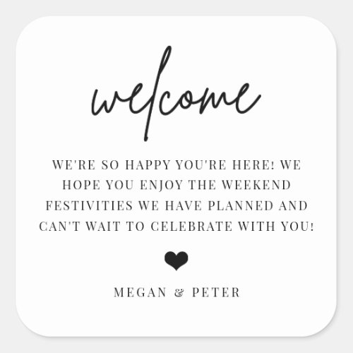 Script Wedding Welcome Bag Favor Square Sticker