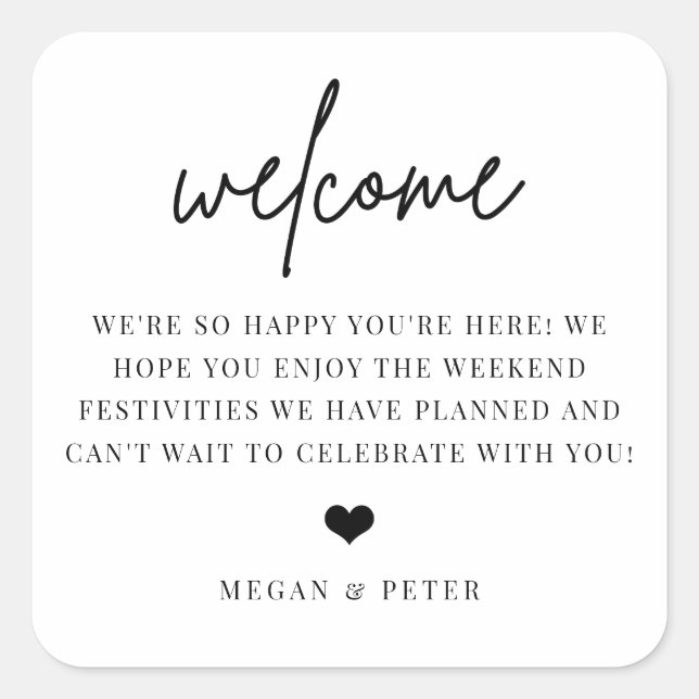 Script Wedding Welcome Bag Favor Square Sticker (Front)