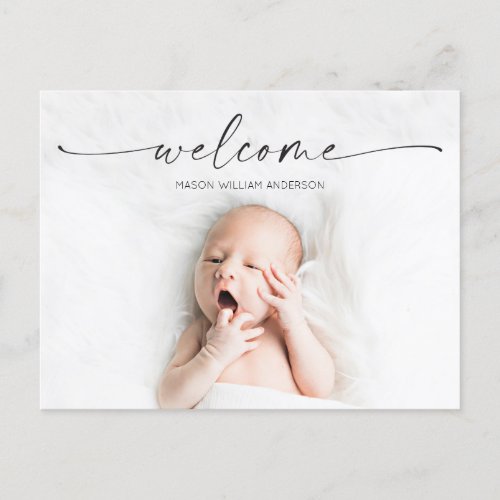 Script Welcome Baby Birth Announcement Photo Postcard