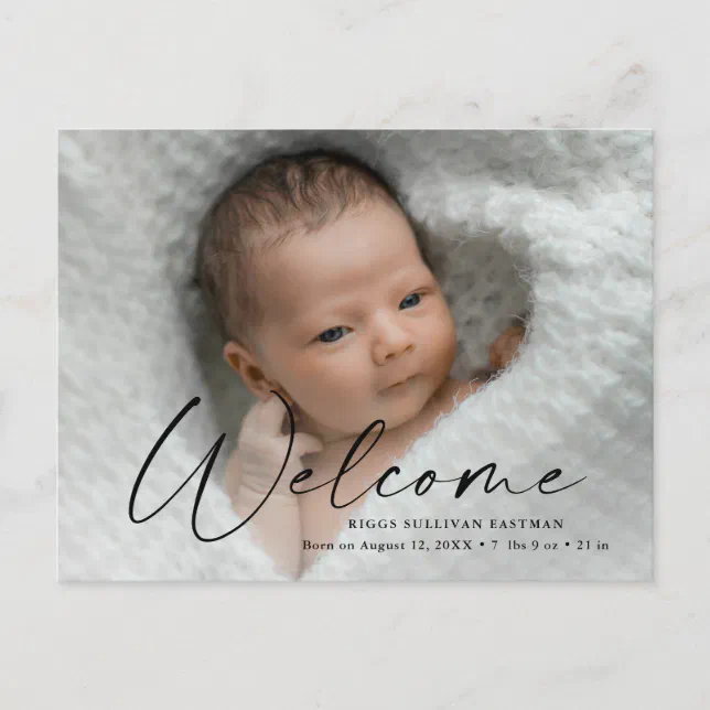 Script Welcome Baby Photo Birth Thank You Postcard | Zazzle