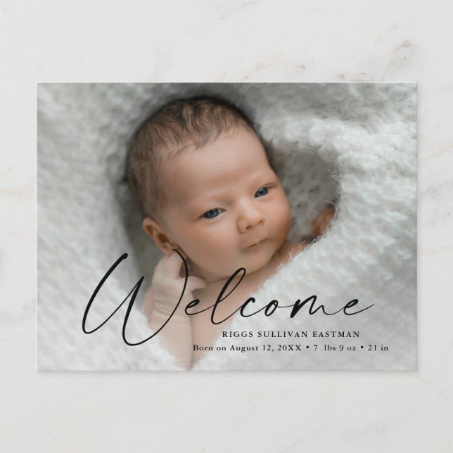 Script Welcome Baby Photo Birth Thank You Postcard (Front)