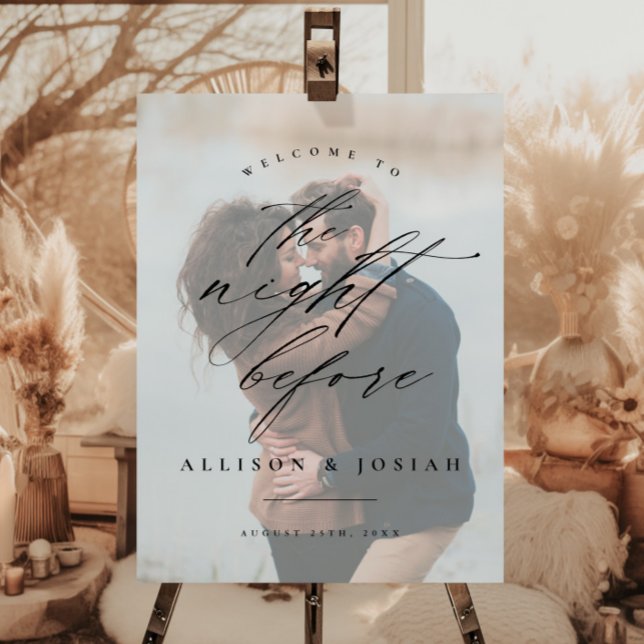 Script Welcome Night Before Rehearsal Dinner Foam Board (Simple photo rehearsal dinner wedding welcome sign.)