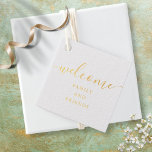 Script Welcome Wedding Gift Basket Bag Gold Foil Favor Tags<br><div class="desc">Featuring signature style names,  this elegant real gold foil (on the front) tag can be personalized with your special thank you information in chic lettering. Designed by Thisisnotme©</div>