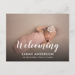 Script Welcoming Baby Photo Announcement Postcard