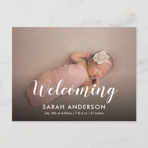 Script Welcoming Baby Photo Announcement Postcard