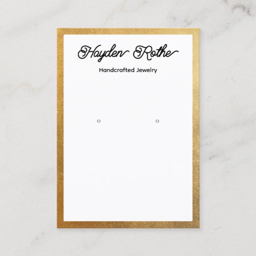 Script White and Gold Earring Jewelry Display Business Card