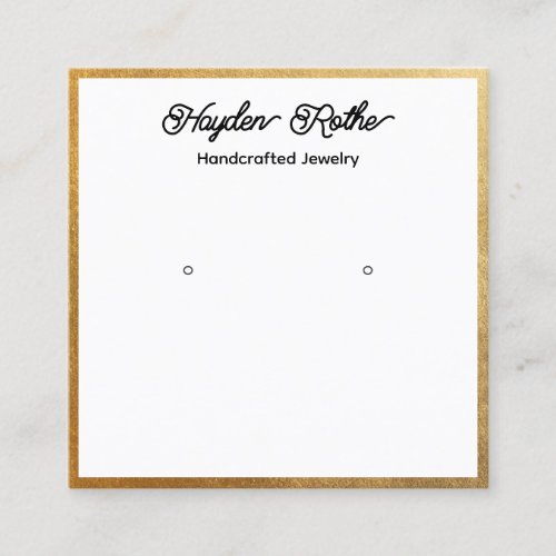 Script White and Gold Earring Jewelry Display  Square Business Card