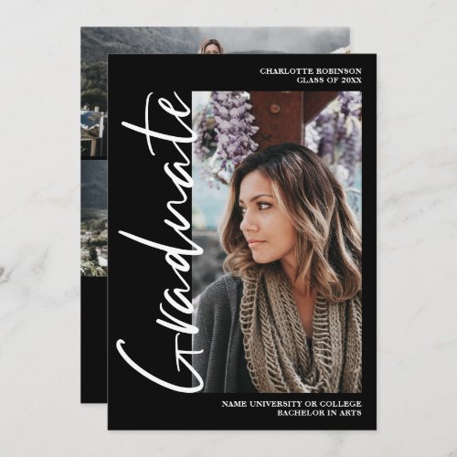  Script white black graduate photo graduation Invitation