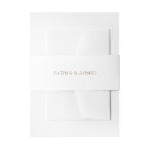 Script White Gold Islamic Muslim Wedding Invitation Belly Band
