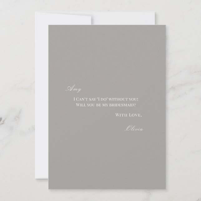 Script White & Gray Bridesmaid Proposal Card  (Back)