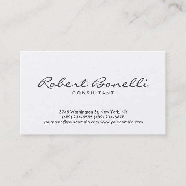 Script White Plain Modern Consultant Business Card (Front)