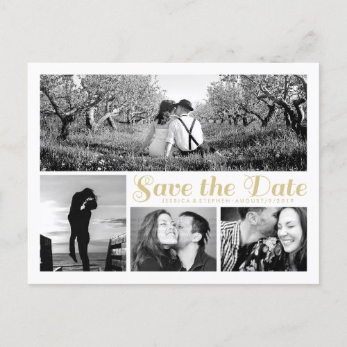 Script White Save The Date Collage Postcard