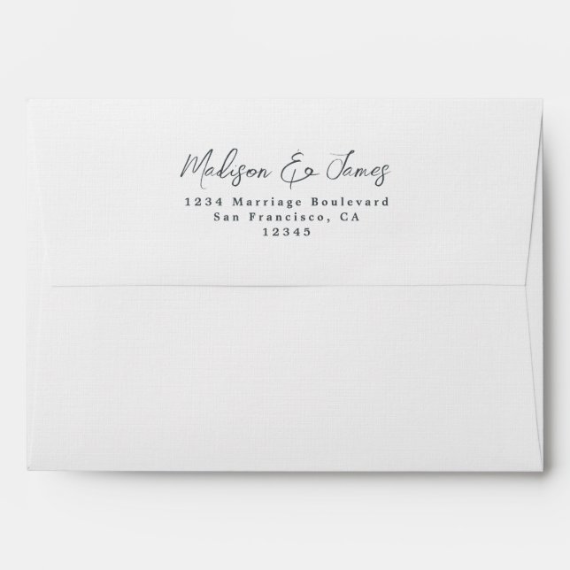 Script White Wedding Return Address Envelope (Back (Top Flap))