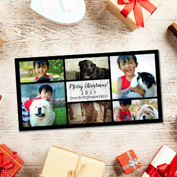Script White Wood Six Photo Collage Christmas Holiday Card by ChristmasCardShop at Zazzle