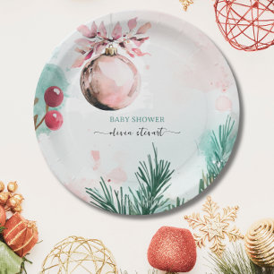 Script Winter Christmas Girl Baby Shower Paper Plates