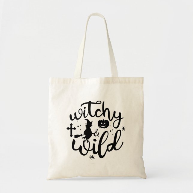 Script Witchy & Wild Halloween Candy Tote Bag (Front)