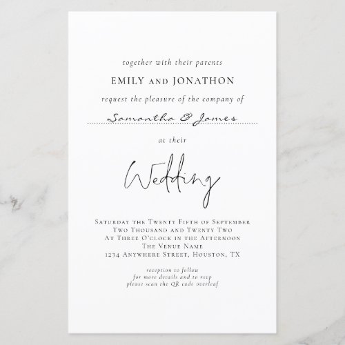 Script With Guest Names QR Code Wedding Invite