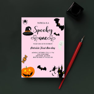 Script with Heart Spooky One Halloween Birthday Invitation