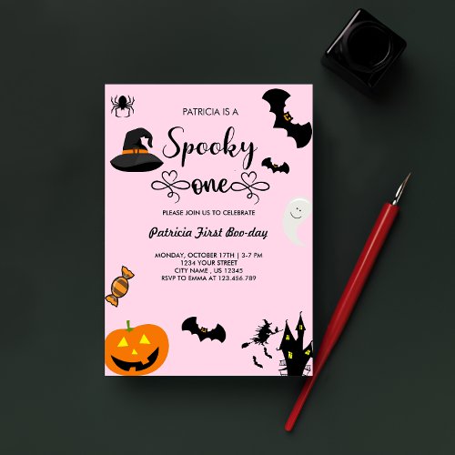 Script with Heart Spooky One Halloween Birthday Invitation