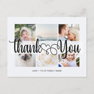 Script with Heart Thank You 6 photos Universal Postcard