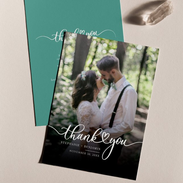 Script with Heart Wedding Day Photo Thank You Note Card (Wedding Photo Script Thank You Card)