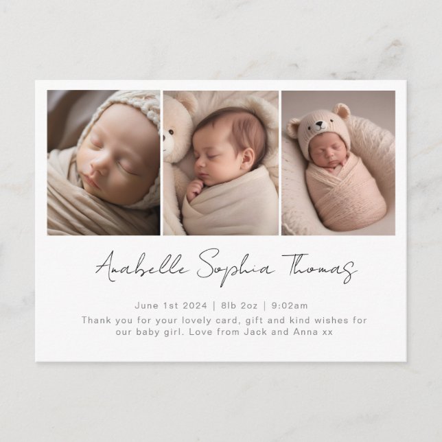 Script writing photo birth announcement card (Front)
