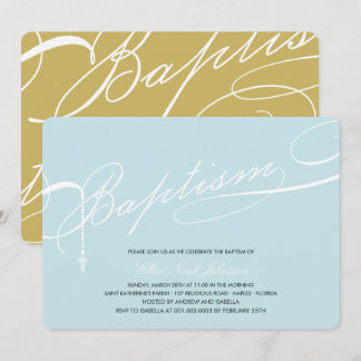 Scripted Baptism Rosary Cross Blue Religious Invitation