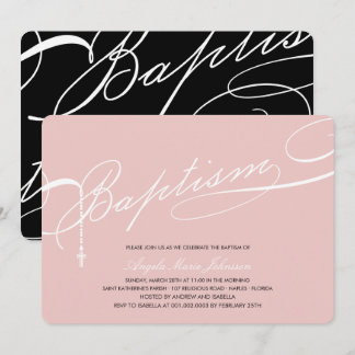 Scripted Baptism Rosary Cross Girl Pink Religious Invitation