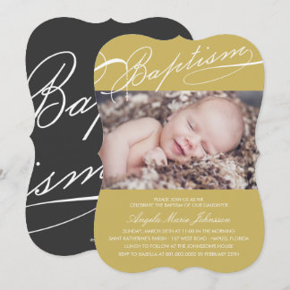 Scripted Baptism Rosary Cross Gold Photo Religious Invitation