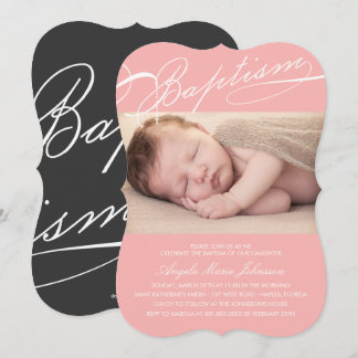 Scripted Baptism Rosary Cross Pink Photo Religious Invitation