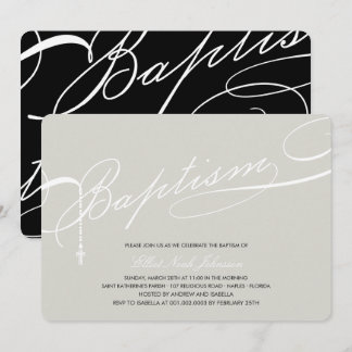 Scripted Baptism Rosary Cross Silver Religious Invitation