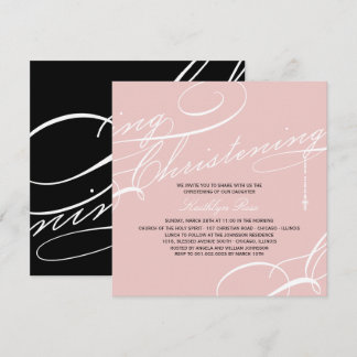 Scripted Christening Modern Cross Pink Religious Invitation
