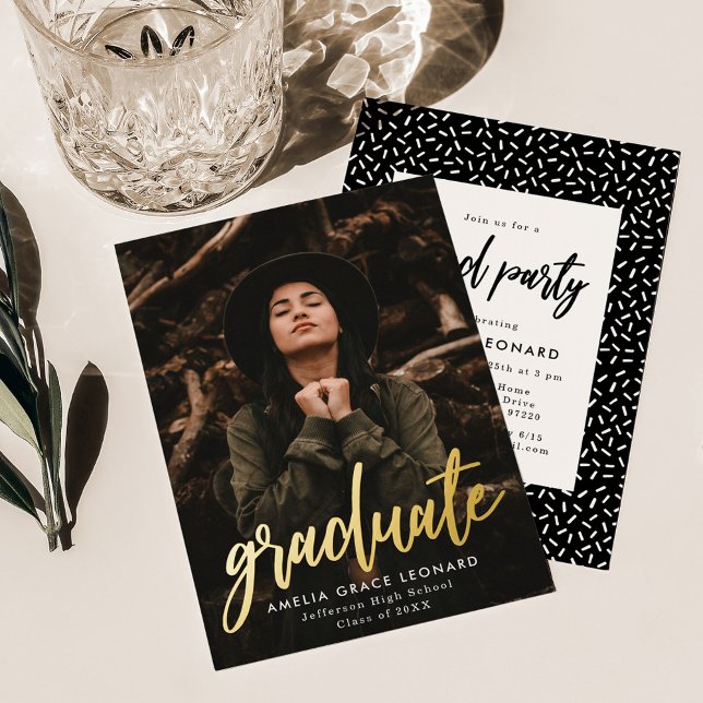 Scripted Gold Foil Photo Graduation Party Foil Invitation (Creator Uploaded)