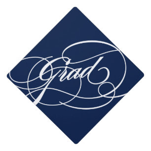 Scripted Grad in Navy Graduation Cap Topper