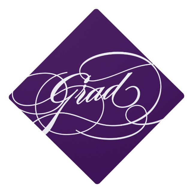Scripted Grad in Purple Graduation Cap Topper (Front)
