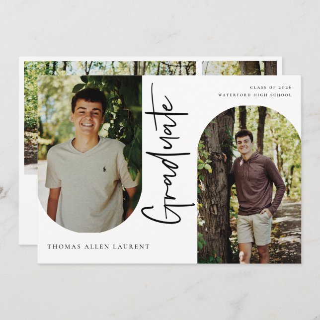 Scripted Graduate Arched Frame 4 Photo Invitation (Front/Back)